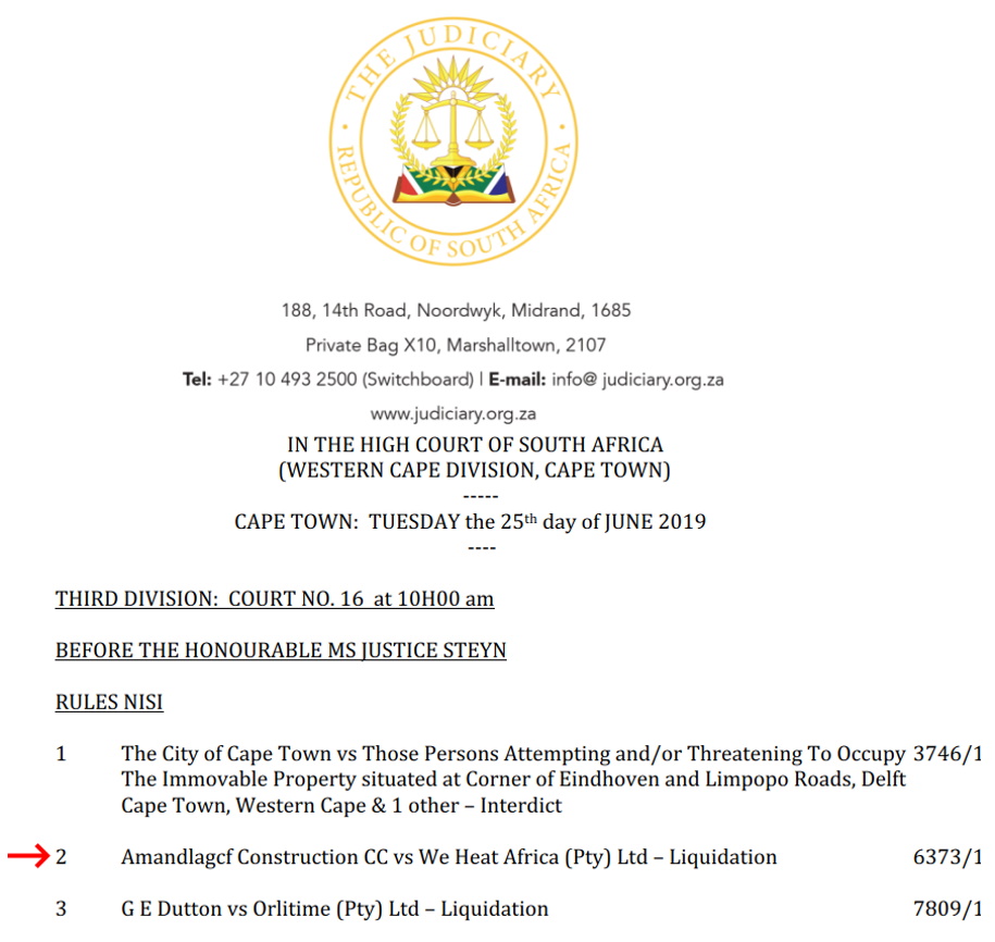 We Heat Africa - Western Cape High Court - 2019-06-25